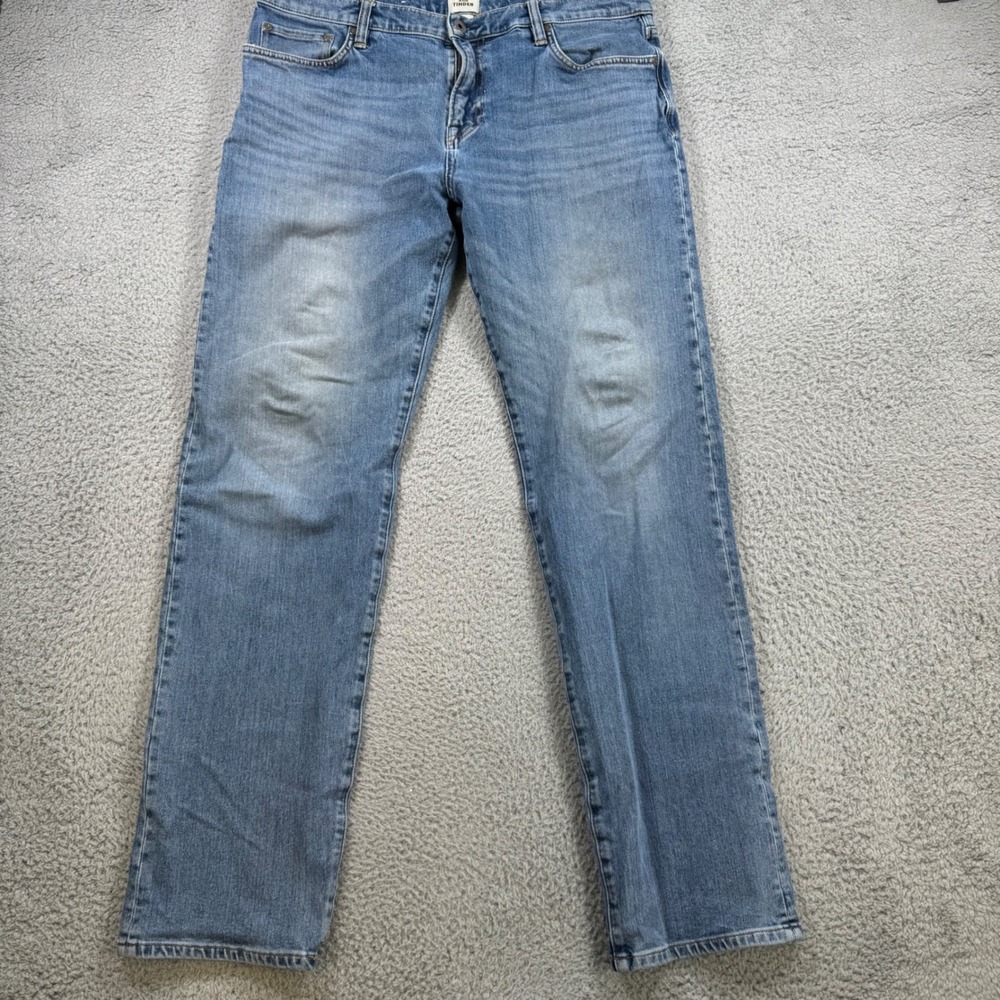 Flint and Tinder Mens Straight Fit Denim Jeans Medium Wash Blue 34x31